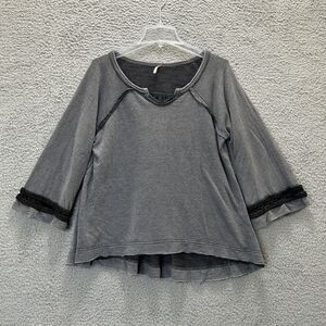 Free People Top Womens Extra Small Dark‎ Gray Bell Crochet Sweatshirt Oversized